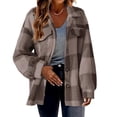 thumbnail image 2 of Timegard Womens Jacket Plus Size Plaid Stand Collar Button down Fleece Hooded Jacket Winter Fuzzy Warm Coat, 2 of 5
