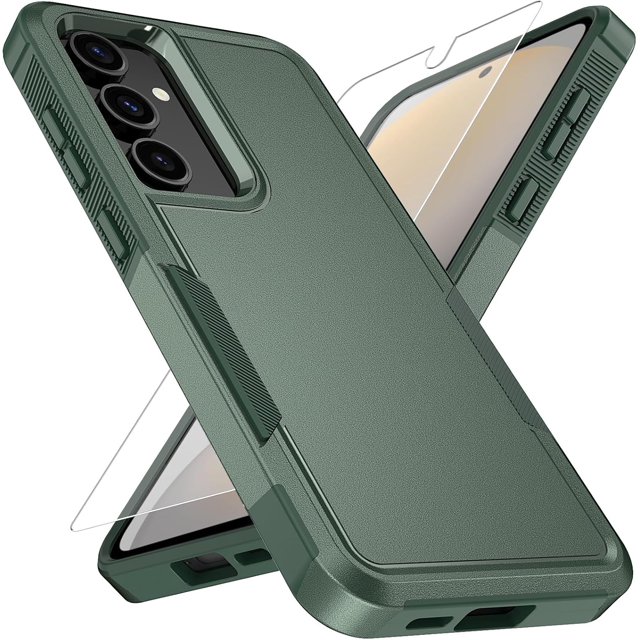 KOMI for Samsung Galaxy S25 Plus Case with HD Screen Protector, 10 FT Military Grade Drop Protection, Anti-Slip Phone Case, Green