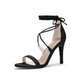 thumbnail image 1 of BLISSFUL STEP Chaussures pour Femmes Sandales à Talon Aiguille Haut à Bride Cheville à Nouer Bout Ouvert en Faux Suède Noir 8, 1 of 7