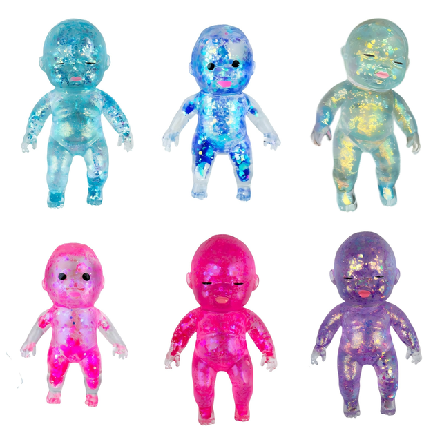 Squishy Figure Ball, Glitter Filled Fidget Ball, Glitter Filled Squishy Do-Ll Stress Relief Toy, Slow Rising Stretchy Squeeze Fidget Toy for Anxiety Relief, Random Color-1pc