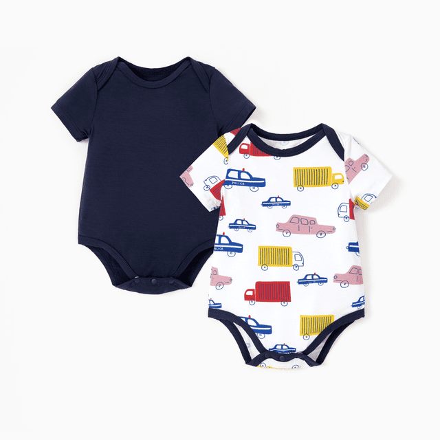 PatPat Bamboo Baby Boy/Girl 2-Pack Solid&Printed Rompers Set