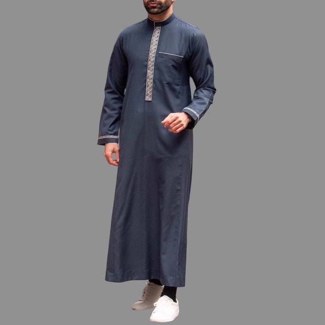 Ceisia Men's Embroidered Stand Collar Robe Relaxed Fit Long Sleeve Muslim Thobe Blue M Gifts