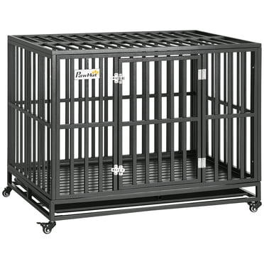 PawHut 44" Heavy Duty Steel Dog Crate Kennel Pet Cage, Black