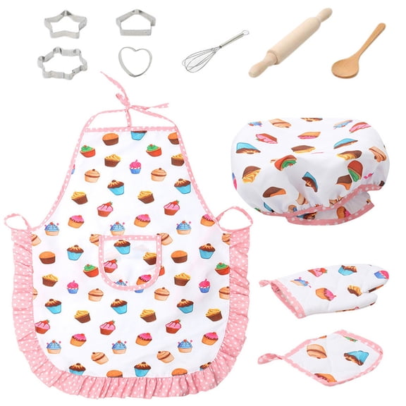 DPTALR Ensemble de 11 Pcs Tablier pour Enfants et Tuque de Chef, Costume de Chef pour Garçons et Filles, Pâtisserie