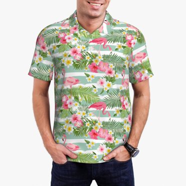 Vsdgher Tropical Flamingo Print Polo Shirts for Men, Men's Short Sleeve Stretch Polo Shirt, Shirts for Men-3X-Large