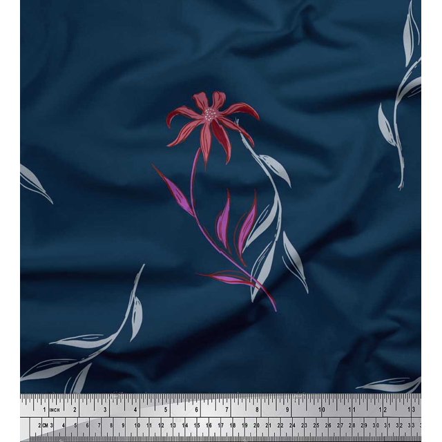 Soimoi Poly Georgette Fabric Leaves & Wild Flower Print Fabric by the Yard 42 Inch Wide