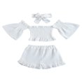 thumbnail image 1 of Girl Off Shoulder Flare Sleeves Tops Ruffle Shorts Bowknot Headband, 1 of 6