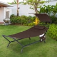 thumbnail image 1 of Costway Chaise Longue Suspendue de Patio avec Auvent, Coussin, Oreiller et Sac de Rangement Brun, 1 of 10