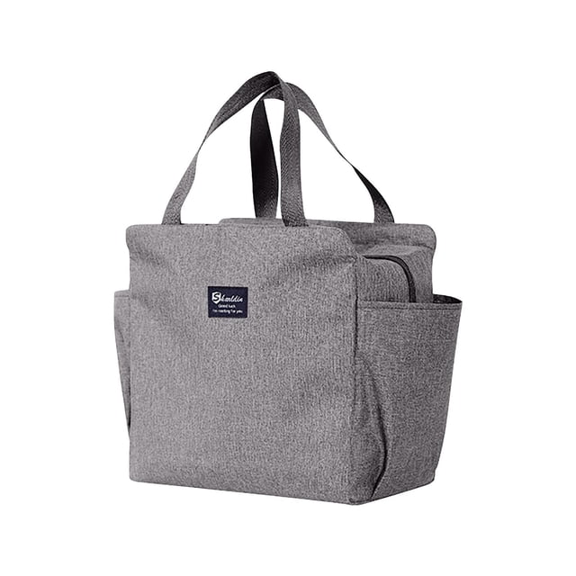 Gray insulated lunch bag for nurses, men, and women, ideal for work, travel, or outdoor activities. Features a large capacity with compartments for lunch boxes, drinks, fruit, and other essentials. Made of durable, reusable, and easy-to-clean materials with a lightweight, leak-proof design. Suitable as a portable lunch tote for work, picnics, and more.
