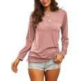 thumbnail image 1 of LUXUR T-shirt Femme Col Rond Tee-Shirt Couleur Unie Pull Décontracté Manches Longues Rose m, 1 of 5