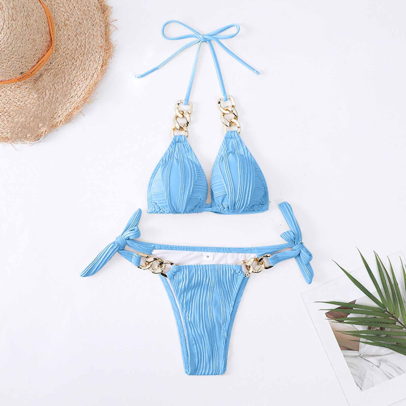 zanvin Maillots de Bain Taille Haute pour Femmes Ensembles Bikini Deux Pièces, Bleu Ciel, m