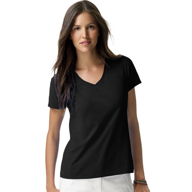 Hanes Womens Nano-T V-Neck T-Shirt, S, Black