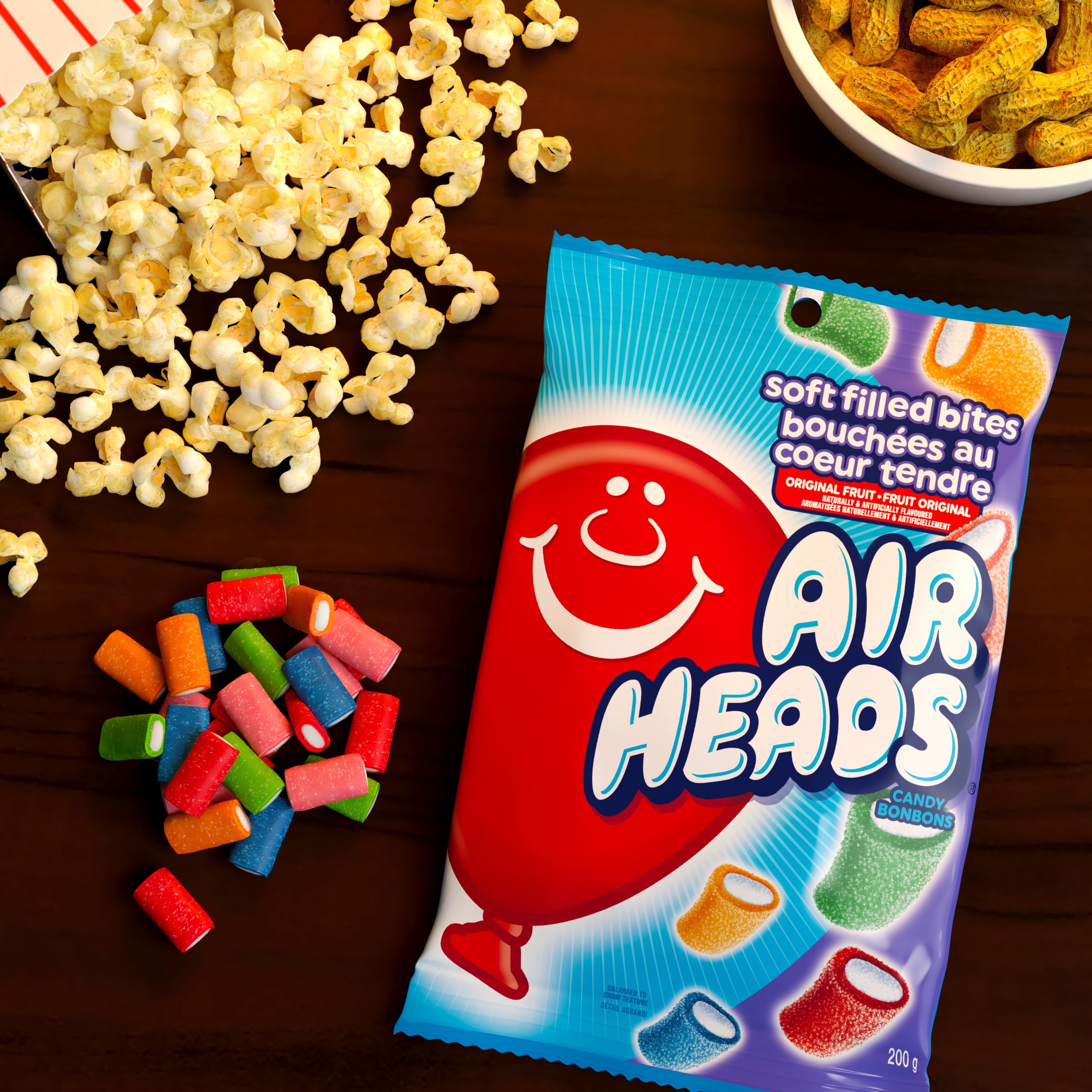 Airheads Bouchées fourrées, Bonbons aux fruits originaux, Sac de 200g