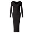thumbnail image 5 of 2025 Robe Midi à Manches Longues pour Femmes, Robe pour Femme à Col en V, Robe Crayon Tricotée Mi-Longue, Robe Longue, Haut pour Dames, Longues Robes, Robe de Soirée, 5 of 5