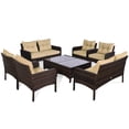 thumbnail image 4 of Patiojoy Ensemble de Conversation de Patio 4 Pcs en Rotin Osier Causeuse Canapé Table Basse et Dessus en Verre, 4 of 5