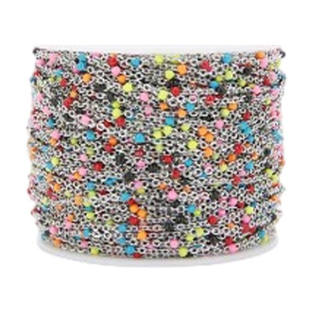 fastboy Jewelry Making Chain Sturdy Stainless Steel Colorful Enamel Beads Colorful Enamel Beads Bulk Chain For Jewelry Steel+color 1Set