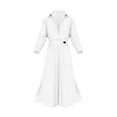 thumbnail image 1 of Liquidation à 50 % de Rabais! Robes d'Invitée de Mariage d'Automne, Robe Chemise Irrégulière à Taille Haute pour Femme avec Boutons, Col à Revers, Col en V, Couleur Unie, Ceinture, Manches Longues, Blanche, TG, 1 of 1