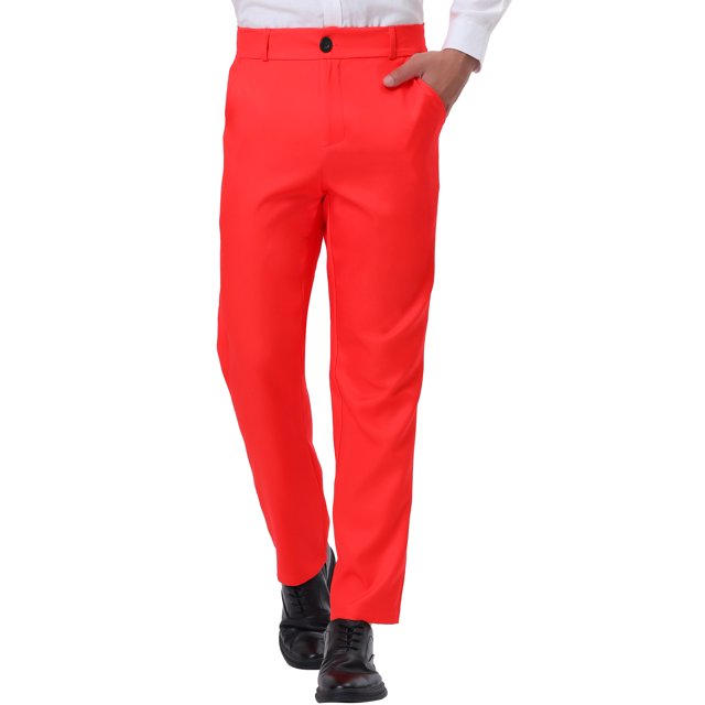 INSPIRE CHIC Pantalon Habillé pour Homme, devant Plat, Coupe Droite, Uni, Bal de Promo, 30, Rouge