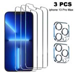 Protecteur d'écran en verre pour iPhone 13 Pro Max Caméra Lentille Protecteur Film en verre trempé plein écran HD Résistant aux rayures