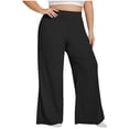 thumbnail image 2 of Timegard Plus Size Pants for Women High Waist Ruched Loose Comfy Lounge Pants Wide Leg Workout Trousers, 2 of 6