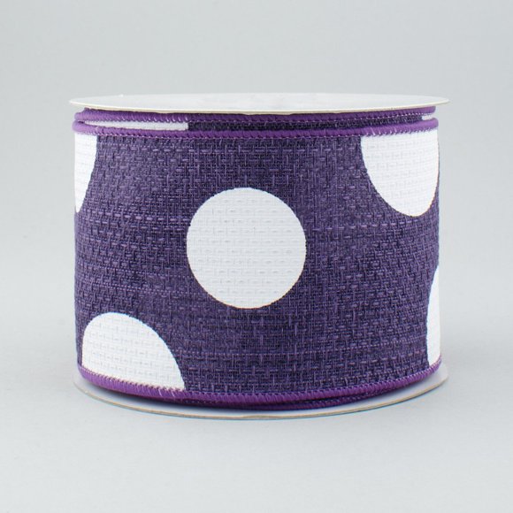2.5"" Wide Expressions Faux Burlap Giant Polka Dot Wired Ribbon Purple & White (10 Yards)