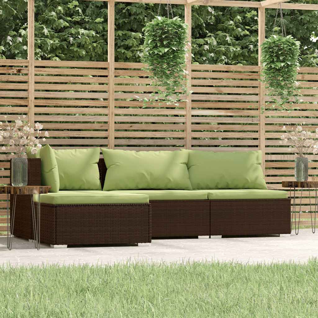 vidaXL 4 Piece Garden Lounge Set with Cushions Brown Poly Rattan