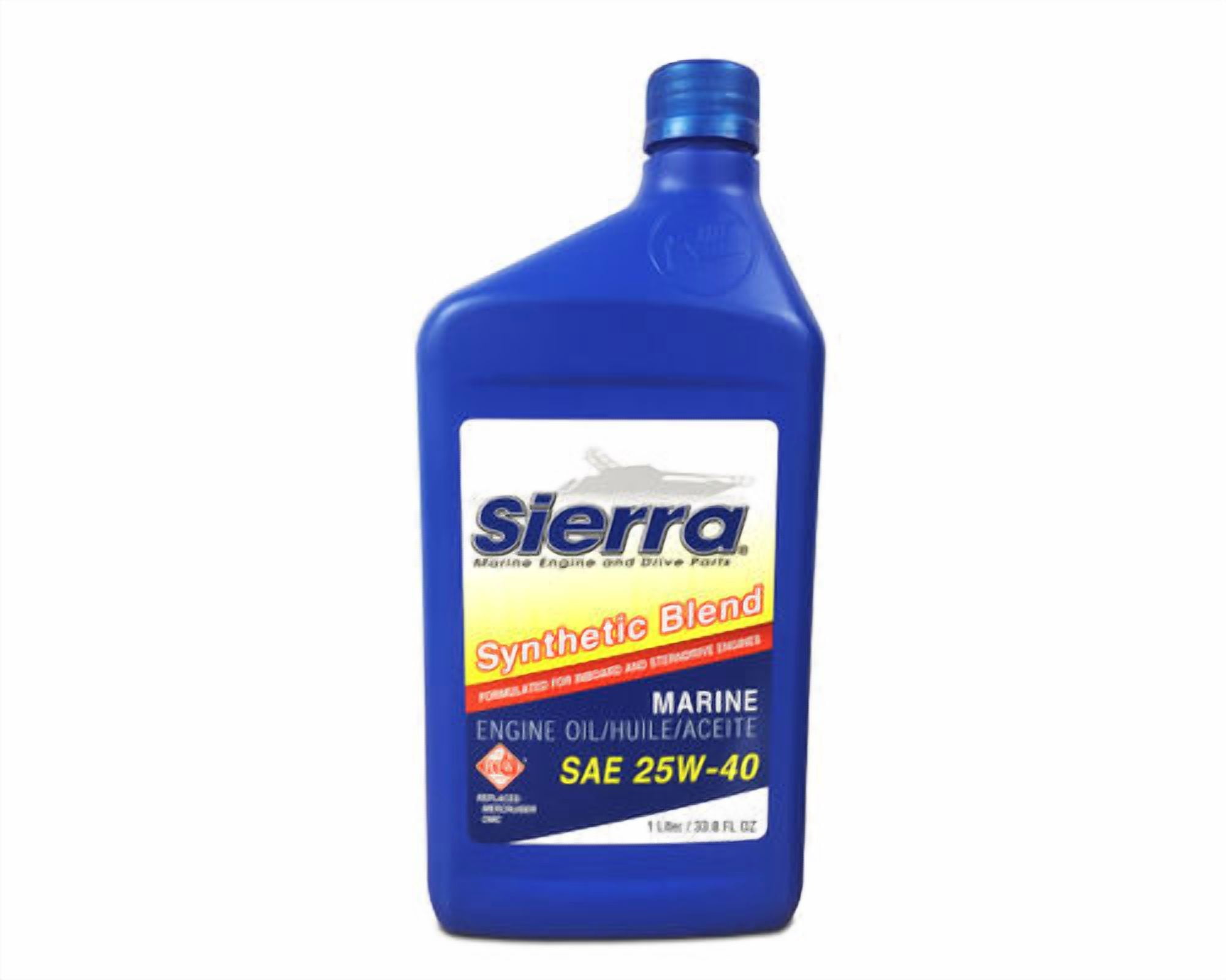 Sierra Marine Oil 18-9440-8 Marine Series; SAE 25W-40; Synthetic Blend; 1 Liter Bottle; Single; 4-Stroke Marine Engine Oil; NMMA FC-W/API-SL Certified
