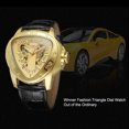 thumbnail image 2 of WINNER Winner Men's Automatic Mechanical Watch with Triangular Cut-Out Design, Gold Case & Dial, Leather Strap, Elegant Packaging, 2 of 7