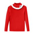 thumbnail image 2 of WRKEKC Girls Ruffled Collar Knit Sweater Flower Decoration Solid Color Long Sleeve Soft Warm Pullover for 3-7 Years Toddlers Fall Winter, 2 of 3