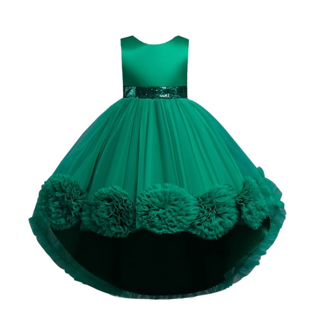 LUOGENLI Robe Enfants Tout-Petits Bébés Filles Printemps Été Imprimé à Volants Sans Manches Fête Princesse Robe Longue Robe pour Filles Vert 7-8 Ans