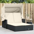 thumbnail image 1 of vidaXL Double Sun Lounger with Canopy and Cushions Black Poly Rattan, 1 of 5