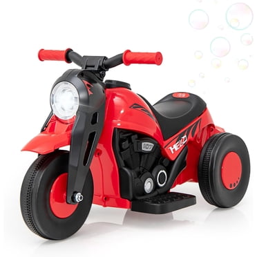 OLAKIDS Kids Motorcycle, 6V Electric Ride On Car with Automatic Bubble Function, Foot Pedal, Headlight, Music, 3 Anti-Skip Wheels Vehicle for Children, Toddler Ages 3+ (Red)