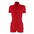 thumbnail image 3 of LOVZFMLL Women's Zip Pockets Color Work Lapel Jumpsuit Shorts Tight Jumpsuit Red XXL, 3 of 4