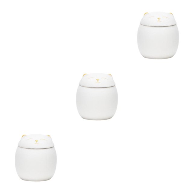 Transemion Portable Moisture-proof Ceramic Tea Jar Large Capacity And Cute Sturdy And Durable Ceramics Cat Form Ceramic Tea Jars white 500ml 3Set