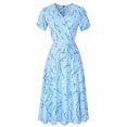 thumbnail image 1 of UKAP Robe Longue pour Femme à Imprimé Floral, Robes Midi à Manches Courtes, Robe d'Été de Plage, Caftan de Fête, Bleu Ciel, P, 1 of 8