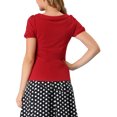 thumbnail image 3 of INSPIRE CHIC Blouse Femme à Col Nœud Uni à Manches Courtes Col Peter Pan Haut Décontracté d'Été TP Rouge, 3 of 7