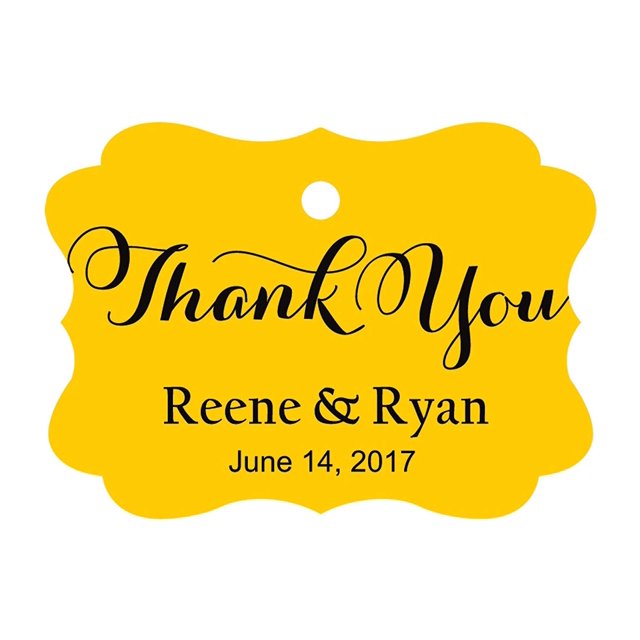 100 PCS Personalized Made Scallop Edges Hang Tags Thank You Custom Wedding Favor Gift Paper Tags