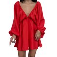 thumbnail image 2 of Gspmoly Robes d'Été pour Femmes 2025, Robe à Manches Longues pour Femmes à Col en V Longueur Genou, Robe Aguichant Rétro Ample, Robes de Cocktail Économies d'Été, 2 of 5