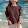 thumbnail image 2 of Posijego Chandails à Manches Courtes pour Filles pour Enfants, Col Rond, Tricot, Chandails à Enfiler, Chemises Décontractées Amples, 2 of 4