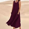thumbnail image 1 of Jsaierl Robe en Lin pour Femmes Été Sans Manches Unie Décontractée Ample Fluide Maxi avec Poches, 1 of 5