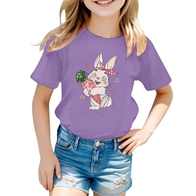 GDREDA Vêtements Fille T-Shirt Décontracté pour Enfants Mode Imprimé Col Rond Manches Courtes Tunique à Manches Courtes pour Fille Violet, 2-3 Ans