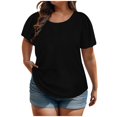 thumbnail image 1 of Penkiiy Haut d'Été Uni pour Femme Grande Taille Manches Courtes Bouffantes Col Rond Ample Mode Manches Courtes Col Rond Haut TG-5TG TG Noir, 1 of 8