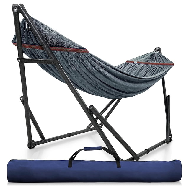 Tranquillo Hamac Double Universel de 116 Pouces avec Support et Sac Ajustables, Gris