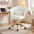 thumbnail image 1 of Hawsaiy Shell Back Home Office Chair with Lumbar Pillow, Modern Upholstered Desk Chair with Gold Metal Base, Swivel Adjustable Computer Chair for Home Office, White, 1 of 11