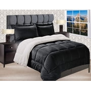 Mocassi Down Alternative Sherpa Comforter with Shams , Queen, Black