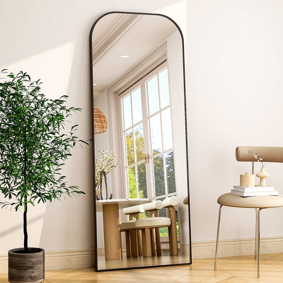 BEAUTYPEAK 71" x 26" Full Length Mirror Floor Mirror with Safe Round Top, Black