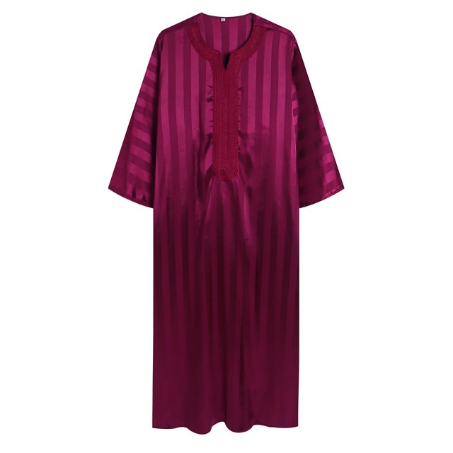 RXIRUCGD Robe Musulmane pour Hommes Robe Arabe Mi-Longue Style Long Manches Longues Col Montant Chemise Longue Mode Décontractée, Vin, Taille : S