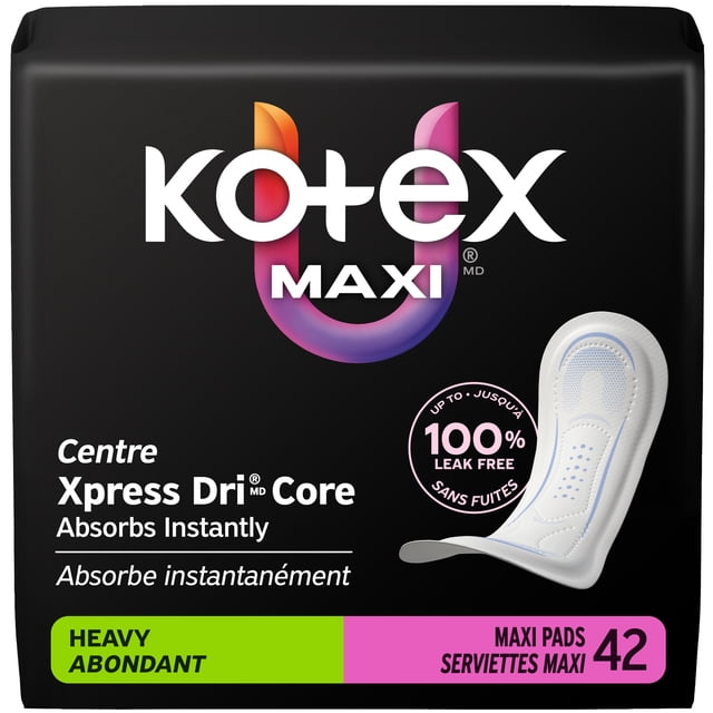 Kotex Maxi Pads, Heavy Absorbency, 42 Count
