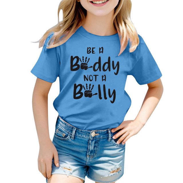 PMVFHDE T-Shirts pour Fille T-Shirts pour Fille Coupe Ample T-Shirts pour Filles Hauts Graphiques pour Fille T-Shirts Tendance pour Filles T-Shirts Graphiques Mode Fille Décontracté Respirant T-Shirt Imprimé Bleu, 2-3 Ans