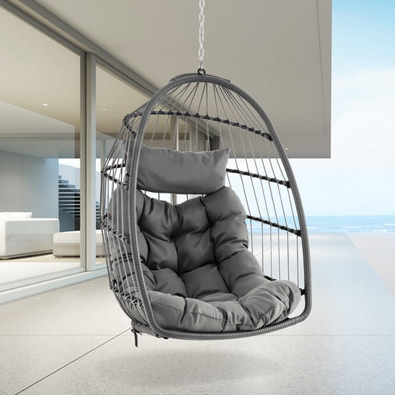 Gymax Chaise Oeuf Suspendue Chaise Balançoire Sans Support avec Coussin d'Appui-tête Confortable et Coussin Doux